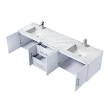 Load image into Gallery viewer, Lexora LG192280DMDSLM30 Geneva 80&quot; Glossy White Double Vanity, White Carrara Marble Top, White Square Sinks and 30&quot; LED Mirrors