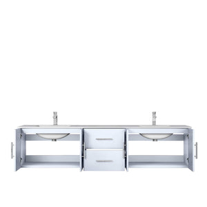 Lexora LG192280DMDSLM30 Geneva 80" Glossy White Double Vanity, White Carrara Marble Top, White Square Sinks and 30" LED Mirrors