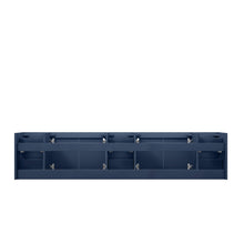 Load image into Gallery viewer, Lexora LG192284DEDSLM36 Geneva 84&quot; Navy Blue Double Vanity, White Carrara Marble Top, White Square Sinks and 36&quot; LED Mirrors