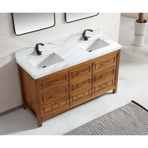 Legion Furniture WK2428-60D-EW WITH WHITE NATURAL TOP 60" EBONY DOUBLE SINK VANITY