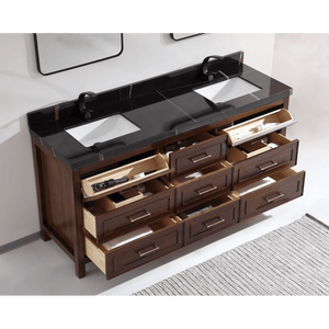 Legion Furniture WK2428-72-EB-WITH BLACK NATURAL TOP 72" EBONY DOUBLE SINK VANITY