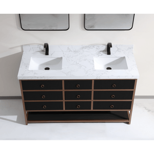 Legion Furniture WK2438-60D-BG-WITH WHITE ARTIFICIAL TOP 60" DOUBLE VANITY