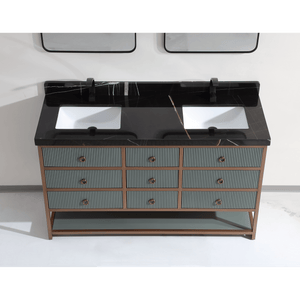 Legion Furniture WK2438-60D-PG-WITH BLACK NATURAL TOP 60" DOUBLE VANITY