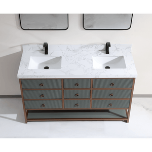 Legion Furniture WK2438-60D-PG-WITH WHITE ARTIFICIAL TOP 60" DOUBLE VANITY