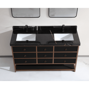 Legion Furniture WK2438-60D-BG-WITH BLACK NATURAL TOP 60" DOUBLE VANITY