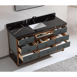 Legion Furniture WK2438-60S-PG-WITH BLACK NATURAL TOP 60" SINGLE VANITY