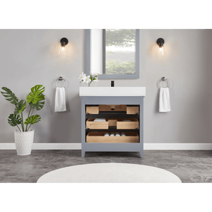 Legion Furniture WS2512-36-CD 36" CADET FINISH SOLID WOOD SINK VANITY WITH 1' ARTIFICIAL STONE TOP