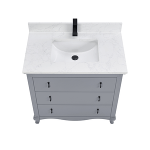 Legion Furniture WS2512-36-CD 36" CADET FINISH SOLID WOOD SINK VANITY WITH 1' ARTIFICIAL STONE TOP