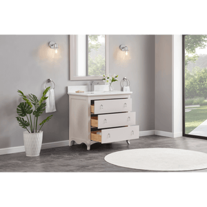 Legion Furniture WS2512-36-DW 36" DREAMY WHITE FINISH SOLID WOOD SINK VANITY WITH 1" ARTIFICIAL STONE TOP