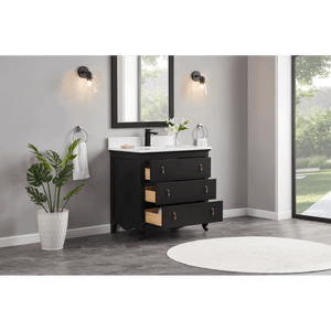 Legion Furniture WS2512-36-TB 36" TRICORN BLACK FINISH SOLID WOOD SINK VANITY WITH 1" ARTIFICIAL STONE TOP