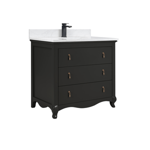 Legion Furniture WS2512-36-TB 36" TRICORN BLACK FINISH SOLID WOOD SINK VANITY WITH 1" ARTIFICIAL STONE TOP