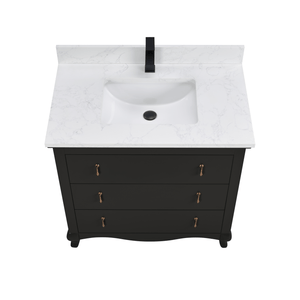 Legion Furniture WS2512-36-TB 36" TRICORN BLACK FINISH SOLID WOOD SINK VANITY WITH 1" ARTIFICIAL STONE TOP