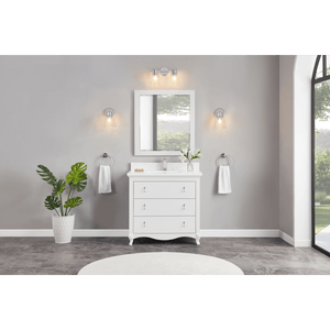 Legion Furniture WS2512-36-W 36" WHITE FINISH SOLID WOOD SINK VANITY WITH 1" ARTIFICIAL STONE TOP