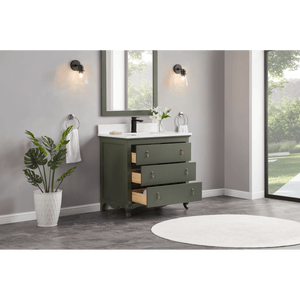 Legion Furniture WS2512-36-PG 36" PEWTER GREEN FINISH SOLID WOOD SINK VANITY  WITH 1' ARTIFICIAL STONE TOP