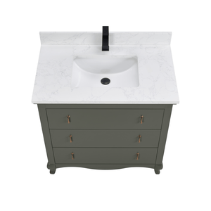 Legion Furniture WS2512-36-PG 36" PEWTER GREEN FINISH SOLID WOOD SINK VANITY  WITH 1' ARTIFICIAL STONE TOP