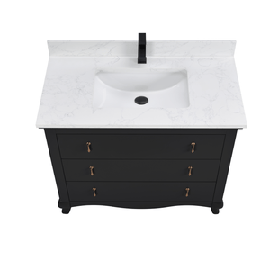 Legion Furniture WS2512-42-TB 42" TRICORN BLACK FINISH SOLID WOOD SINK VANITY WITH 1" ARTIFICIAL STONE TOP