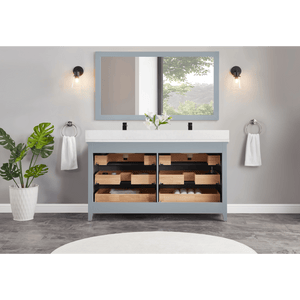 Legion Furniture WS2512-60-CD 60" CADET FINISH SOLID WOOD SINK VANITY  WITH 1' ARTIFICIAL STONE TOP