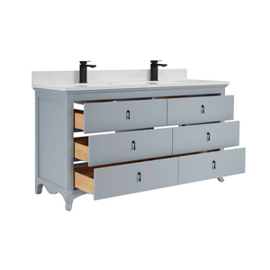 Legion Furniture WS2512-60-CD 60" CADET FINISH SOLID WOOD SINK VANITY  WITH 1' ARTIFICIAL STONE TOP