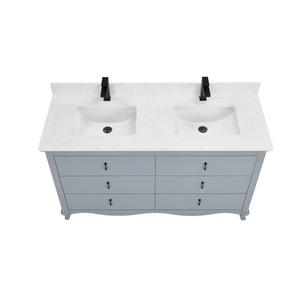 Legion Furniture WS2512-60-CD 60" CADET FINISH SOLID WOOD SINK VANITY  WITH 1' ARTIFICIAL STONE TOP