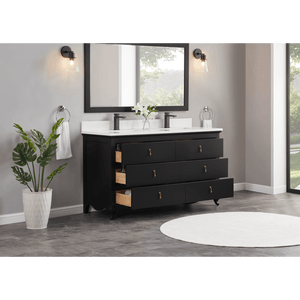 Legion Furniture WS2512-60-TB 60" TRICORN BLACK FINISH SOLID WOOD SINK VANITY WITH 1" ARTIFICIAL STONE TOP