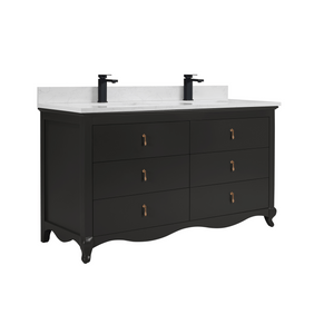 Legion Furniture WS2512-60-TB 60" TRICORN BLACK FINISH SOLID WOOD SINK VANITY WITH 1" ARTIFICIAL STONE TOP