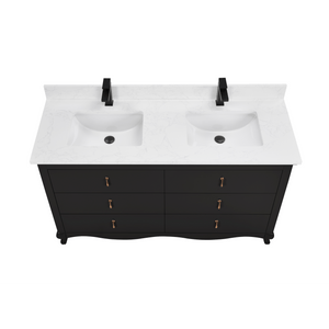 Legion Furniture WS2512-60-TB 60" TRICORN BLACK FINISH SOLID WOOD SINK VANITY WITH 1" ARTIFICIAL STONE TOP