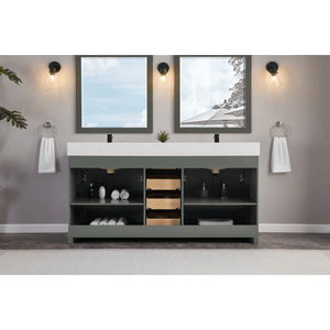 Legion Furniture WS2514-72-PG 72" PEWTER GREEN FINISH SOLID WOOD SINK VANITY  WITH 1' ARTIFICIAL STONE TOP