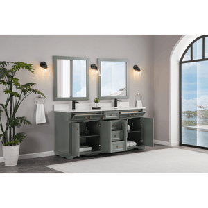 Legion Furniture WS2514-72-PG 72" PEWTER GREEN FINISH SOLID WOOD SINK VANITY  WITH 1' ARTIFICIAL STONE TOP