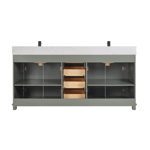 Legion Furniture WS2514-72-PG 72" PEWTER GREEN FINISH SOLID WOOD SINK VANITY  WITH 1' ARTIFICIAL STONE TOP