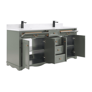 Legion Furniture WS2514-72-PG 72" PEWTER GREEN FINISH SOLID WOOD SINK VANITY  WITH 1' ARTIFICIAL STONE TOP