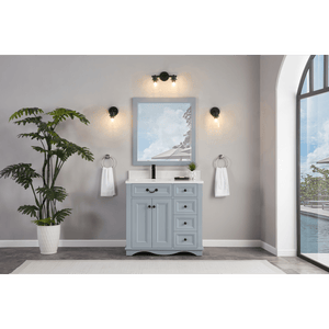 Legion Furniture WS2514-36-CD 36" CADET FINISH SOLID WOOD SINK VANITY  WITH 1' ARTIFICIAL STONE TOP