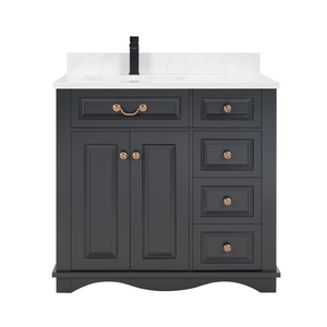 Legion Furniture WS2514-36-TB 36" TRICORN BLACK FINISH SOLID WOOD SINK VANITY WITH 1" ARTIFICIAL STONE TOP