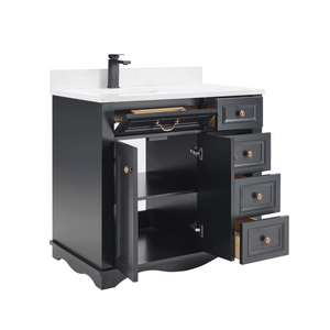 Legion Furniture WS2514-36-TB 36" TRICORN BLACK FINISH SOLID WOOD SINK VANITY WITH 1" ARTIFICIAL STONE TOP