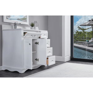 Legion Furniture WS2514-36-W 36" WHITE FINISH SOLID WOOD SINK VANITY WITH 1" ARTIFICIAL STONE TOP