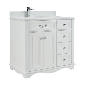 Legion Furniture WS2514-36-W 36" WHITE FINISH SOLID WOOD SINK VANITY WITH 1" ARTIFICIAL STONE TOP