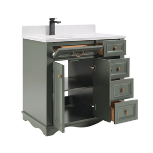 Legion Furniture WS2514-36-PG 36" PEWTER GREEN FINISH SOLID WOOD SINK VANITY  WITH 1' ARTIFICIAL STONE TOP