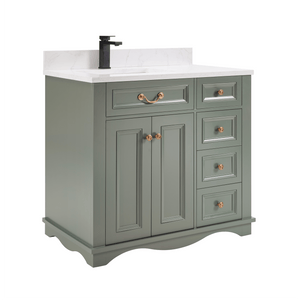 Legion Furniture WS2514-36-PG 36" PEWTER GREEN FINISH SOLID WOOD SINK VANITY  WITH 1' ARTIFICIAL STONE TOP