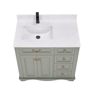 Legion Furniture WS2514-36-PG 36" PEWTER GREEN FINISH SOLID WOOD SINK VANITY  WITH 1' ARTIFICIAL STONE TOP