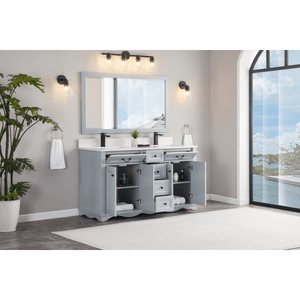 Legion Furniture WS2514-60-CD 60" CADET FINISH SOLID WOOD SINK VANITY  WITH 1' ARTIFICIAL STONE TOP