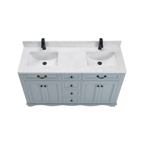 Legion Furniture WS2514-60-CD 60" CADET FINISH SOLID WOOD SINK VANITY  WITH 1' ARTIFICIAL STONE TOP
