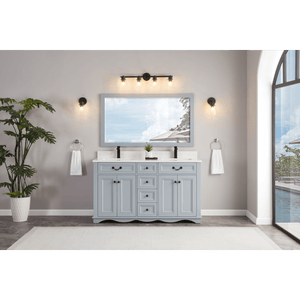 Legion Furniture WS2514-60-CD 60" CADET FINISH SOLID WOOD SINK VANITY  WITH 1' ARTIFICIAL STONE TOP
