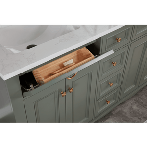 Legion Furniture WS2514-60-PG 60" PEWTER GREEN FINISH SOLID WOOD SINK VANITY  WITH 1' ARTIFICIAL STONE TOP