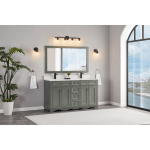 Legion Furniture WS2514-60-PG 60" PEWTER GREEN FINISH SOLID WOOD SINK VANITY  WITH 1' ARTIFICIAL STONE TOP