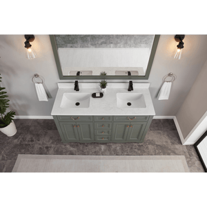 Legion Furniture WS2514-60-PG 60" PEWTER GREEN FINISH SOLID WOOD SINK VANITY  WITH 1' ARTIFICIAL STONE TOP