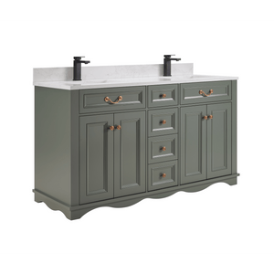 Legion Furniture WS2514-60-PG 60" PEWTER GREEN FINISH SOLID WOOD SINK VANITY  WITH 1' ARTIFICIAL STONE TOP