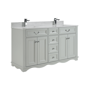 Legion Furniture WS2514-60-SS 60" SILVER STRAND FINISH SOLID WOOD SINK VANITY WITH 1" ARTIFICIAL STONE TOP