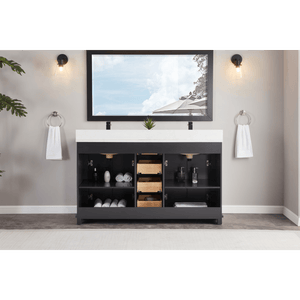 Legion Furniture WS2514-60-TB 60" TRICORN BLACK FINISH SOLID WOOD SINK VANITY WITH 1" ARTIFICIAL STONE TOP