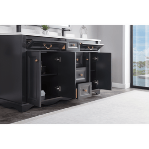 Legion Furniture WS2514-60-TB 60" TRICORN BLACK FINISH SOLID WOOD SINK VANITY WITH 1" ARTIFICIAL STONE TOP
