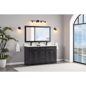 Legion Furniture WS2514-60-TB 60" TRICORN BLACK FINISH SOLID WOOD SINK VANITY WITH 1" ARTIFICIAL STONE TOP