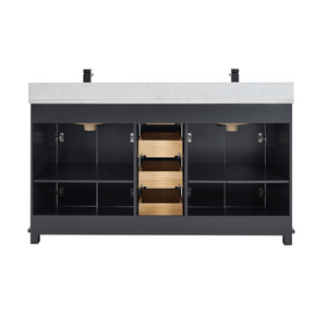 Legion Furniture WS2514-60-TB 60" TRICORN BLACK FINISH SOLID WOOD SINK VANITY WITH 1" ARTIFICIAL STONE TOP